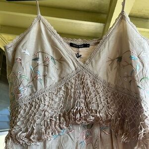 Love Sam beige tassel embroidered mini dress